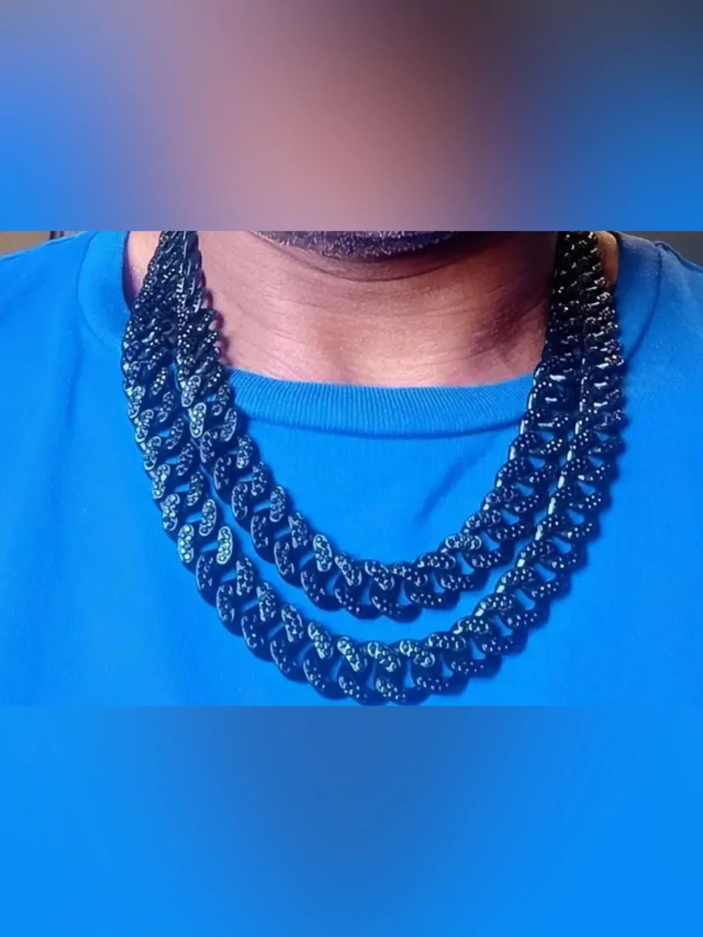 Black Cuban Link Chain Necklace and Bracelet Set - Men’s Jewelry